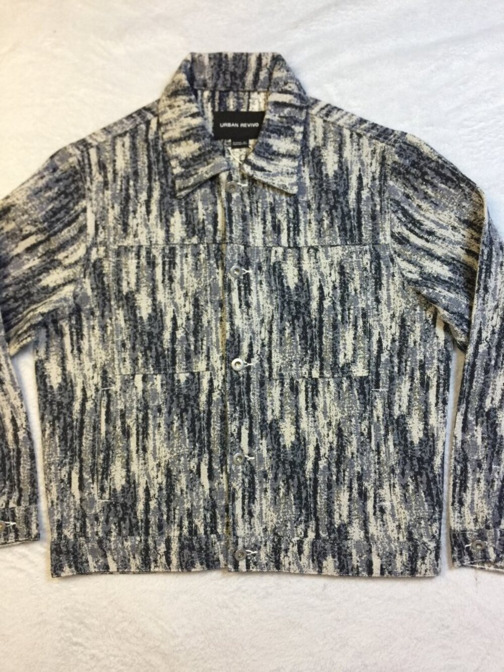 New! Urban Revivo Jacket Mens US 34 Blue White Tie Dye Denim Button Front Pocket